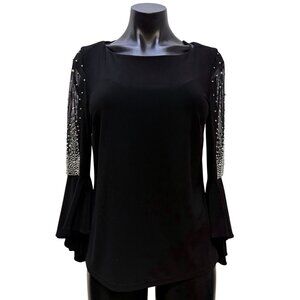 NWT Joseph Ribkoff Black Bell Sleeve Embellished Blouse Size 8